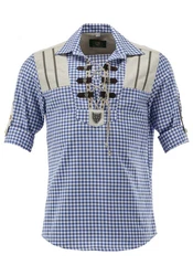 OS-Trachten Trachtenhemd Piruvi Schlupfform Regular Fit Grau/Blau/Hellblau