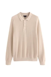 Next Polokragenpullover Regular Fit Rippstrick-Polohemd Beige/Braun/Khaki
