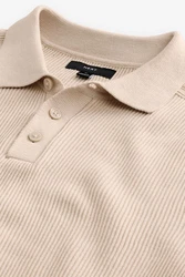 Next Polokragenpullover Regular Fit Rippstrick-Polohemd Beige/Braun/Khaki