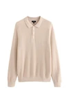 Next Polokragenpullover Regular Fit Rippstrick-Polohemd Beige/Braun/Khaki