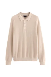 Next Polokragenpullover Regular Fit Rippstrick-Polohemd Beige/Braun/Khaki