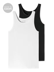 Schiesser Tanktop Herren Shirts (2-tlg) Weiß/Schwarz/Dunkelgrau