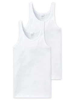 Schiesser Tanktop Herren Shirts (2-tlg) Weiß/Creme/Dunkelblau