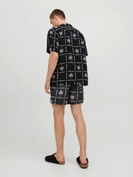 JACK & JONES Hemd JJLuke Ocean Resort schwarz/weiß