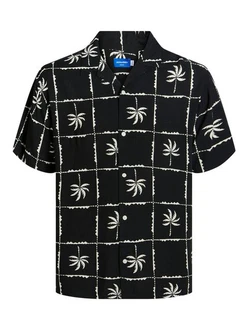JACK & JONES Hemd JJLuke Ocean Resort schwarz/weiß