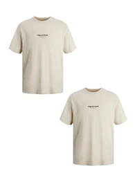 T-Shirt 2-er Set Logo T-Shirt Kurzarm Shirt JORVESTERBRO (2-tlg) 6114 in Beige-2