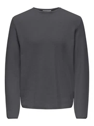 Strickpullover Pullover Langarm Rundhals Baumwolle Bequem 7769 in Grau