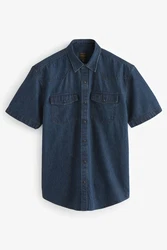 Next Kurzarmhemd im Western-Stil Blau/Dunkelblau/Hellblau