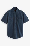 Next Kurzarmhemd im Western-Stil Blau/Dunkelblau/Hellblau