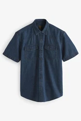 Next Kurzarmhemd im Western-Stil Blau/Dunkelblau/Hellblau