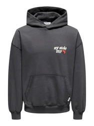 ONLY & SONS Hoodie Pullover Kapuze druck Känguru Tasche locker (7845) Grau (7845-3)