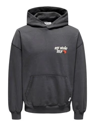 ONLY & SONS Hoodie Pullover Kapuze druck Känguru Tasche locker (7845) Grau (7845-3)