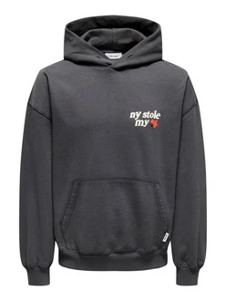 ONLY & SONS Hoodie Pullover Kapuze druck Känguru Tasche locker (7845)