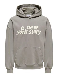ONLY & SONS Hoodie Pullover Kapuze druck Känguru Tasche locker (7845) Grau (7845)