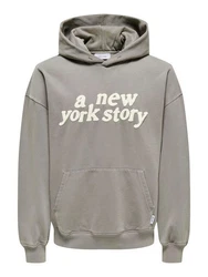 ONLY & SONS Hoodie Pullover Kapuze druck Känguru Tasche locker (7845) Grau (7845)