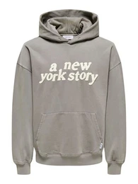 Hoodie Pullover Kapuze druck Knguru Tasche locker 7845 in Grau