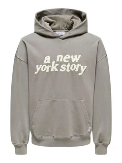 ONLY & SONS Hoodie Pullover Kapuze druck Känguru Tasche locker (7845) Grau (7845)