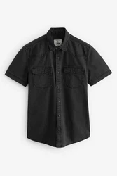 Next Kurzarmhemd im Western-Stil Schwarz/Dunkelgrau/Grau
