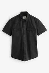 Next Kurzarmhemd im Western-Stil Schwarz/Dunkelgrau/Grau