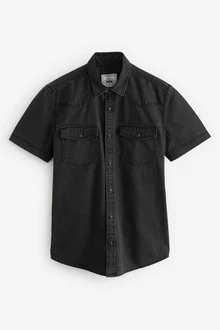 Next Kurzarmhemd im Western-Stil Schwarz/Dunkelgrau/Grau Next Kurzarmhemd im Western-Stil Schwarz/Dunkelgrau/Grau