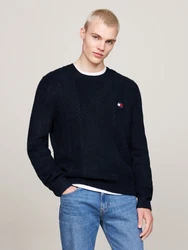 Tommy Jeans Sweatshirt TJM SLIM CABLE KNIT CNECK Rosa/Dunkelblau/Rot