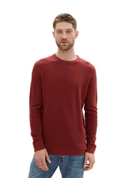 TOM TAILOR Strickpullover Rundhals burgunderrot/dunkelrot melange