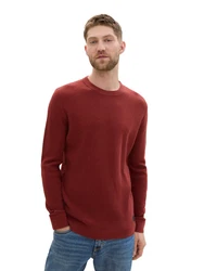 TOM TAILOR Strickpullover Rundhals burgunderrot/dunkelrot melange