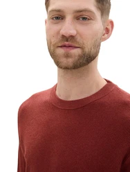 TOM TAILOR Strickpullover Rundhals burgunderrot/dunkelrot melange