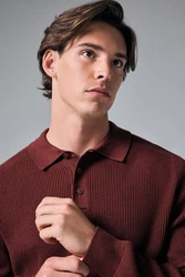 Next Polokragenpullover Regular Fit Rippstrick-Polohemd Dunkelrot/Braun/Rot/Bordeaux
