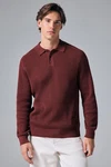 Next Polokragenpullover Regular Fit Rippstrick-Polohemd Dunkelrot/Braun/Rot/Bordeaux