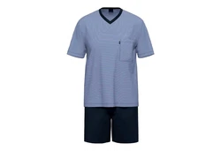 Ammann Shorty GOTS Schlafanzug (2 tlg) Blau/Dunkelblau/Grau/Hellblau