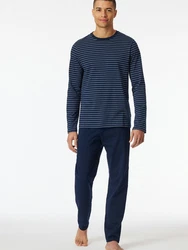 Schiesser Pyjama Schlafanzug Casual Essentials Dunkelblau