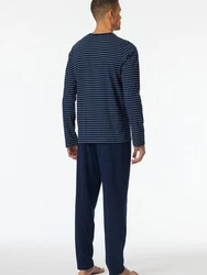 Schiesser Pyjama Schlafanzug Casual Essentials Dunkelblau