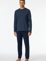 Schiesser Pyjama Schlafanzug Casual Essentials Dunkelblau