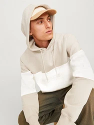 JACK & JONES Sweatshirt 'JJELegacy'BLOCKING SWEAT HOOD Beige