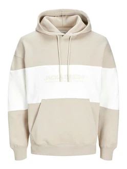 JACK & JONES Sweatshirt 'JJELegacy'BLOCKING SWEAT HOOD Beige