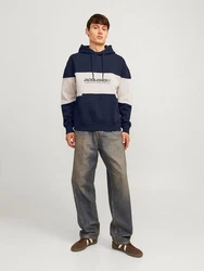 JACK & JONES Sweatshirt 'JJELegacy'BLOCKING SWEAT HOOD Hellblau/Dunkelblau/Blau/Grau