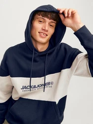 JACK & JONES Sweatshirt 'JJELegacy'BLOCKING SWEAT HOOD Hellblau/Dunkelblau/Blau/Grau