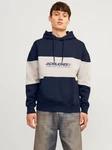 JACK & JONES Sweatshirt 'JJELegacy'BLOCKING SWEAT HOOD Hellblau/Dunkelblau/Blau/Grau