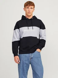 JACK & JONES Sweatshirt 'JJELegacy'BLOCKING SWEAT HOOD Schwarz/Dunkelblau/Hellblau/Mischfarben/Hellgrau/Dunkelgrau