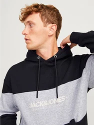 JACK & JONES Sweatshirt 'JJELegacy'BLOCKING SWEAT HOOD Schwarz/Dunkelblau/Hellblau/Mischfarben/Hellgrau/Dunkelgrau