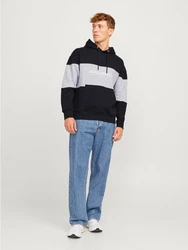JACK & JONES Sweatshirt 'JJELegacy'BLOCKING SWEAT HOOD Schwarz/Dunkelblau/Hellblau/Mischfarben/Hellgrau/Dunkelgrau