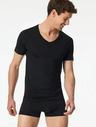 Schiesser T-Shirt Premium Modal Kurzarm Schwarz/Dunkelblau/Dunkelgrau