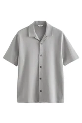 Next Kurzarmhemd Jerseyhemd im Relaxed Fit mit Kubakragen Grau/Hellgrau