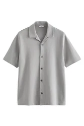 Next Kurzarmhemd Jerseyhemd im Relaxed Fit mit Kubakragen Grau/Hellgrau