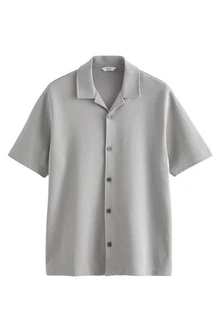 Next Kurzarmhemd Jerseyhemd im Relaxed Fit mit Kubakragen Grau/Hellgrau
