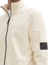 TOM TAILOR Sweatjacke mit Print Khaki/Beige/Weiß/Creme