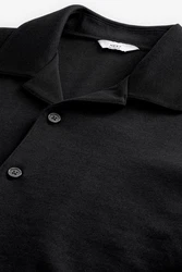 Next Kurzarmhemd Jerseyhemd im Relaxed Fit mit Kubakragen Schwarz
