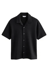 Next Kurzarmhemd Jerseyhemd im Relaxed Fit mit Kubakragen Schwarz