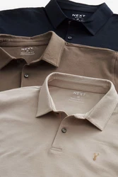 Next Poloshirt Poloshirts aus Jersey im 3er-Pack Dunkelblau/Khaki/Braun/Beige/Grau